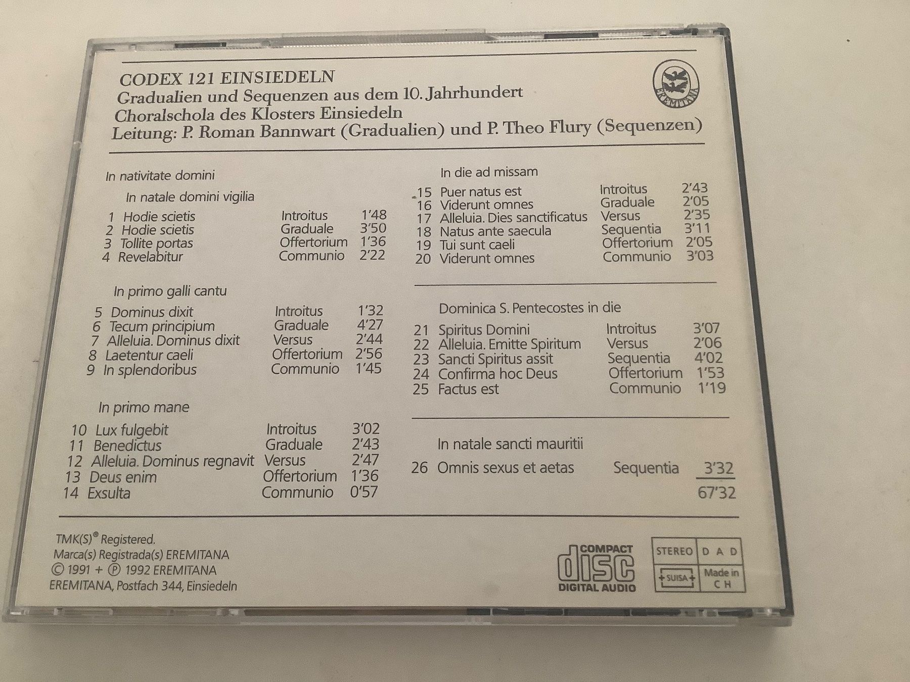 CDs: Codex 121 Einsiedeln / Gradualien und Sequenzen / P.Bannwart – D'occasion à Dübendorf par Shreck 1