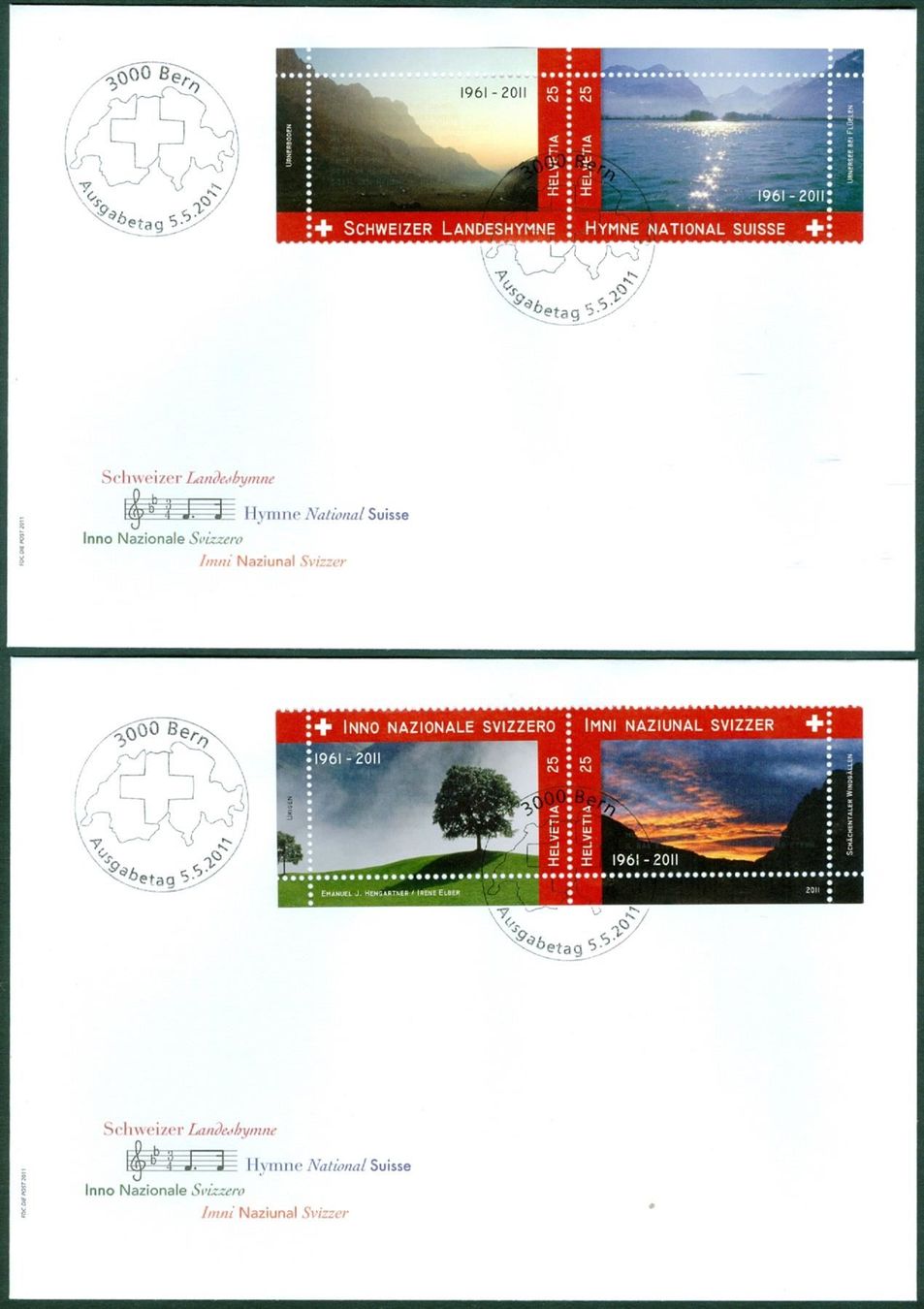 Tutti i francobolli: 2011_4 FDC - 50 J. Schweizer Hymne; Paar-Varianten – Nuovo (secondo la descrizione) da Thun venduto da Nissan 1