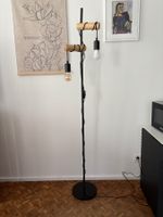 Stehlampe Holz Metall Schwarz 2 Lampen