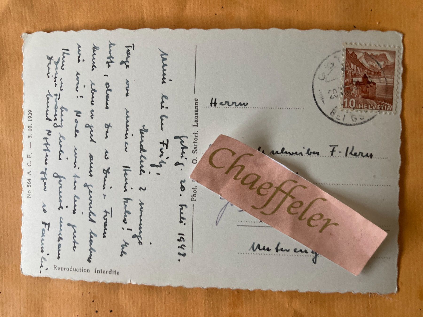 Cartoline postali: 1948 Gsteig – Usato da Zürich venduto da Chaeffeler 1