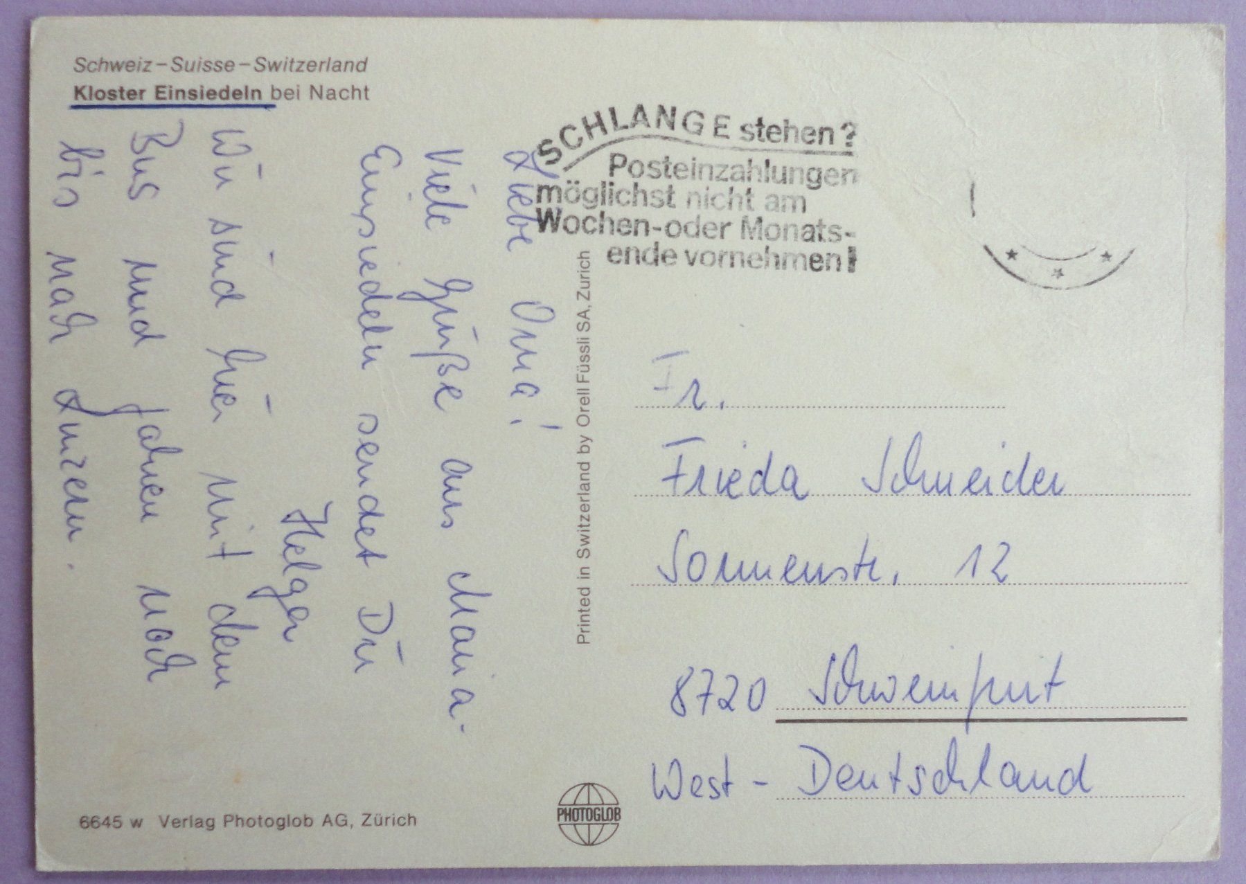 Cartes postales: Kloster Einsiedeln bei Nacht – Défectueux à Fétigny par Billy2miny 1