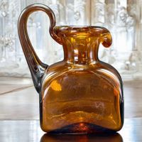 Grand vase carafe en verre d'art soufflé couleur ambre