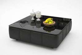 Design Glastisch aus Premium Leder und Kunstleder, 80x80x4