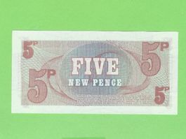 Britische Armee 5 New Pence Note, 6th Series, Top!