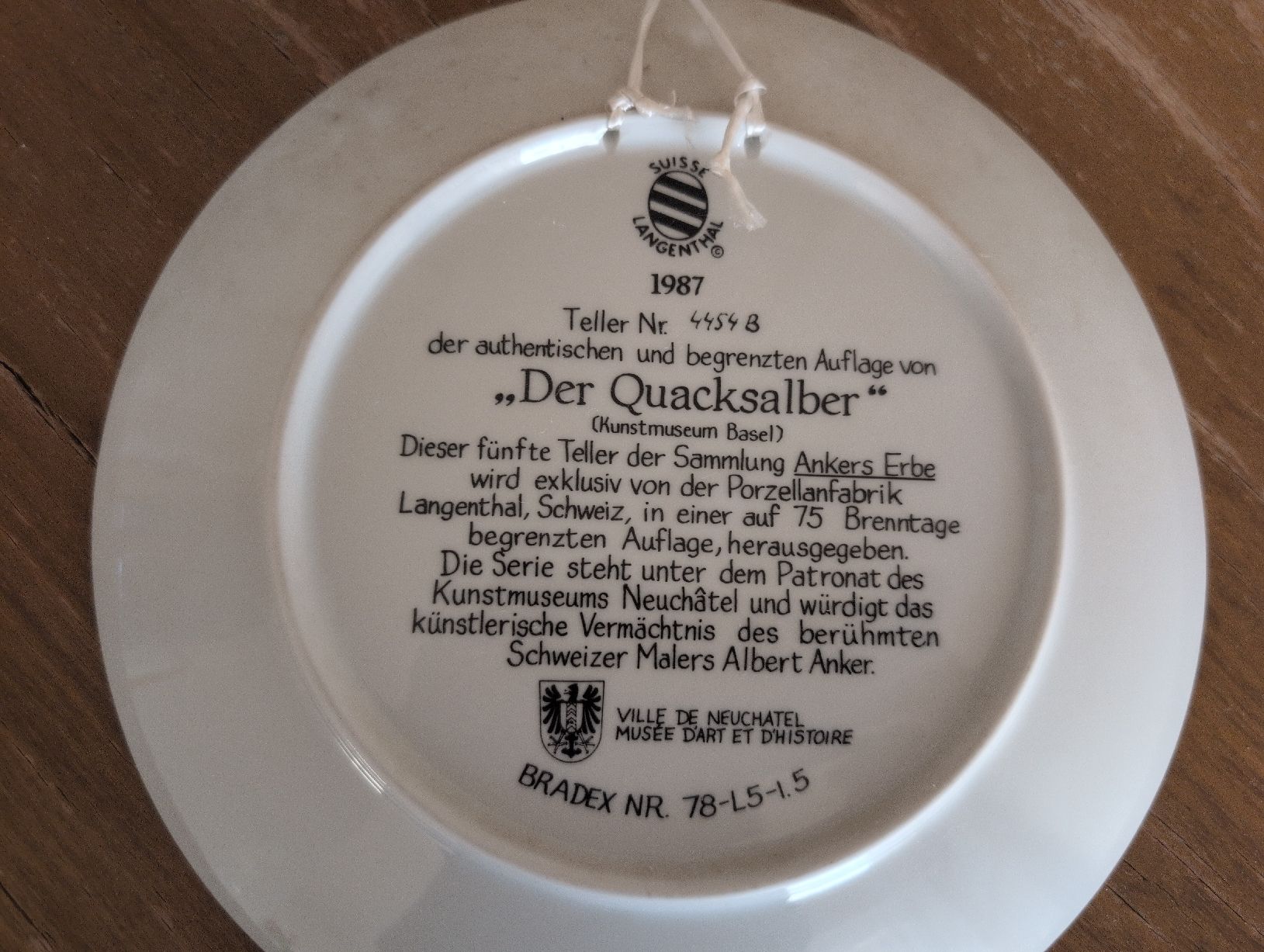 Piatti: A vendre assiette décorative Der Quacksalber – Usato da CORMINBOEUF venduto da savaja 1