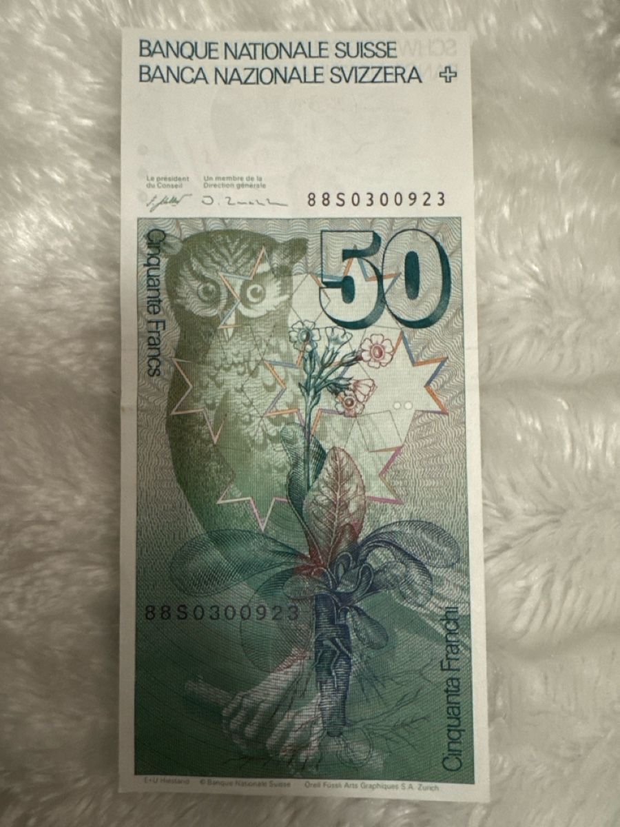 Billets de banque: 50 Franken Note Konrad Gessner Eule unzirkuliert – Neuf (Voir description) à Stallikon par fay87 1