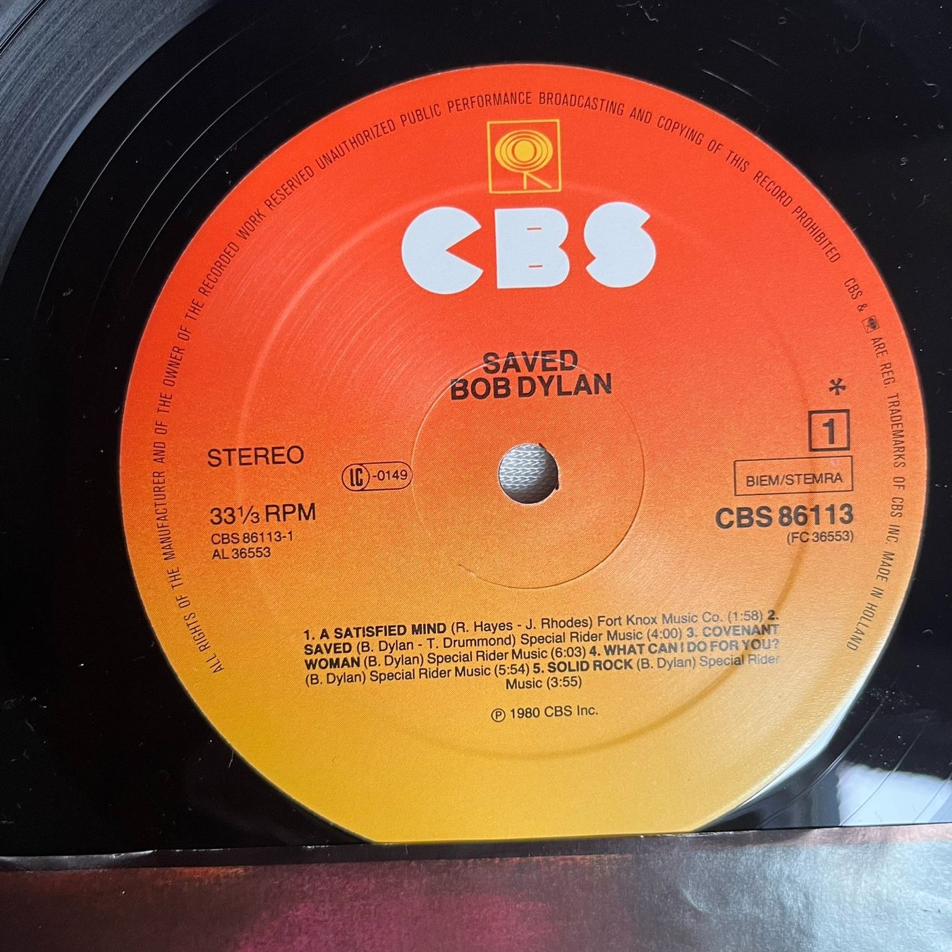 Vinyles: Bob Dylan ‎– Saved vinyl LP original 1980 pressing – D'occasion à Effretikon par ChrisLamberger 3