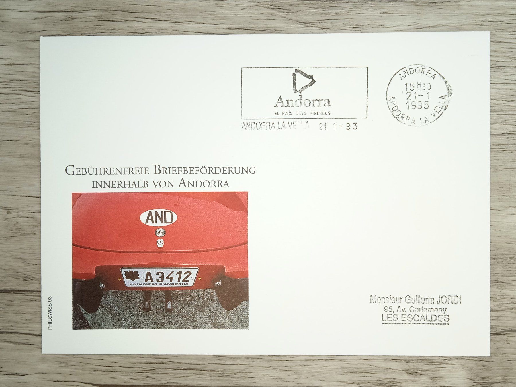 Alle Briefmarken: TR82 Enveloppe + Timbre Andorra 1993 – Gebraucht aus Cousset von Patrick_Collections