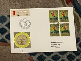 1 Erstagsbrief LI Einschreiben Viererblock 1970