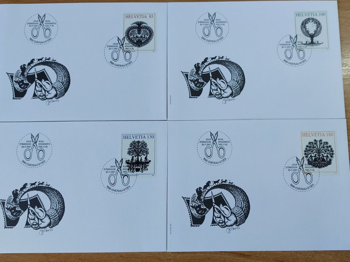 Alle Briefmarken: F1250 - 4 FDC Papiers découpés – Gebraucht aus Trélex von Phil_Albert