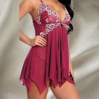 💖  Verführerisches Weinrot: Damen Spitze Nachthemd Set 💋💫