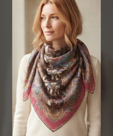 Foulard  en soie Roeckl imprimé éléphants excellent état