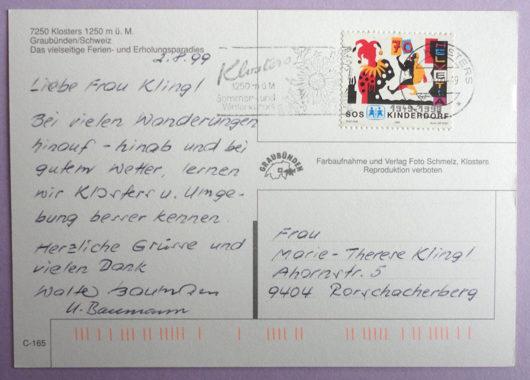 Cartes postales: Klosters 1250 m ü.M. – D'occasion à Fétigny par Billy2miny 1