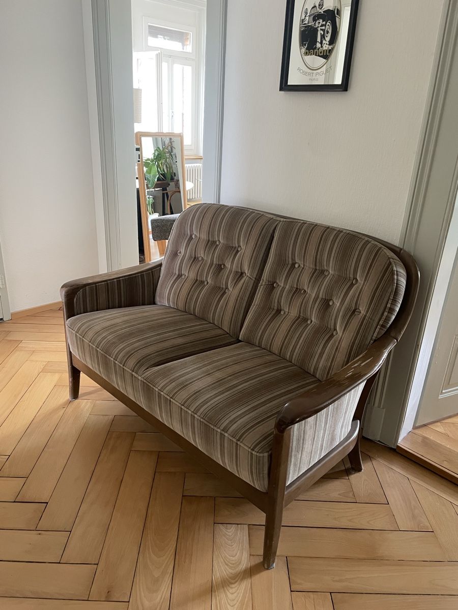 Divani: Vintage Sofa gestreift mit Massivholz – Usato da Winterthur venduto da LF1005 3