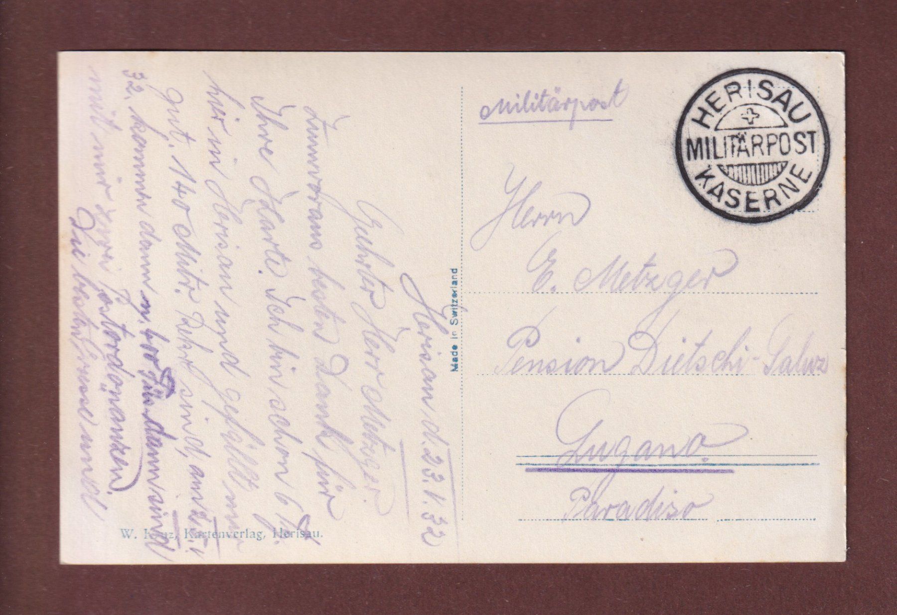 Cartes postales: HERISAU - Kaserne - 1932 Feldpost – D'occasion à Pully par nicecards-shop 1