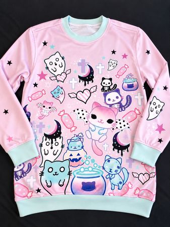 Pullover Kawaii rosa Katzen Motiv Grösse L neu