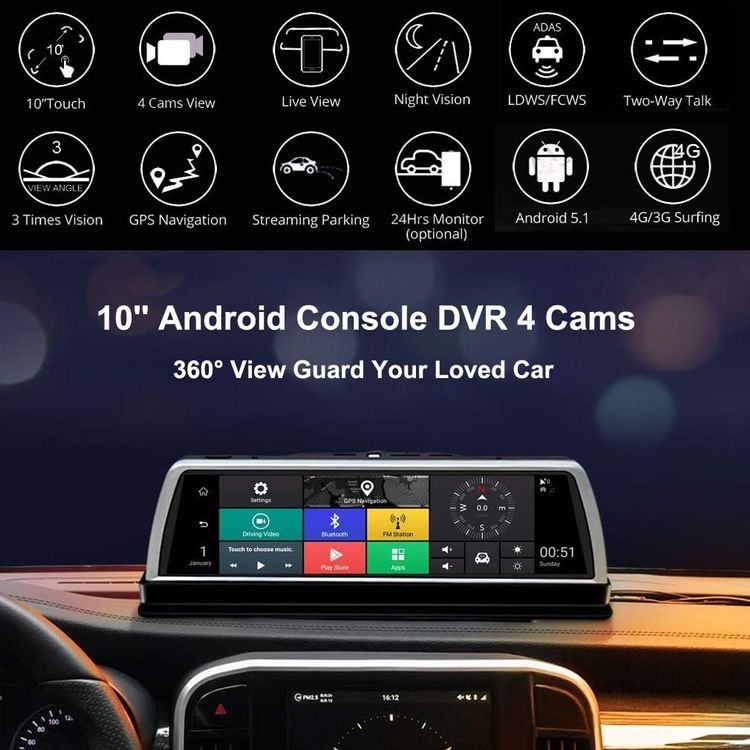 360-Grad-Panorama-Armaturenbrett 4G Auto DVR Dashcam