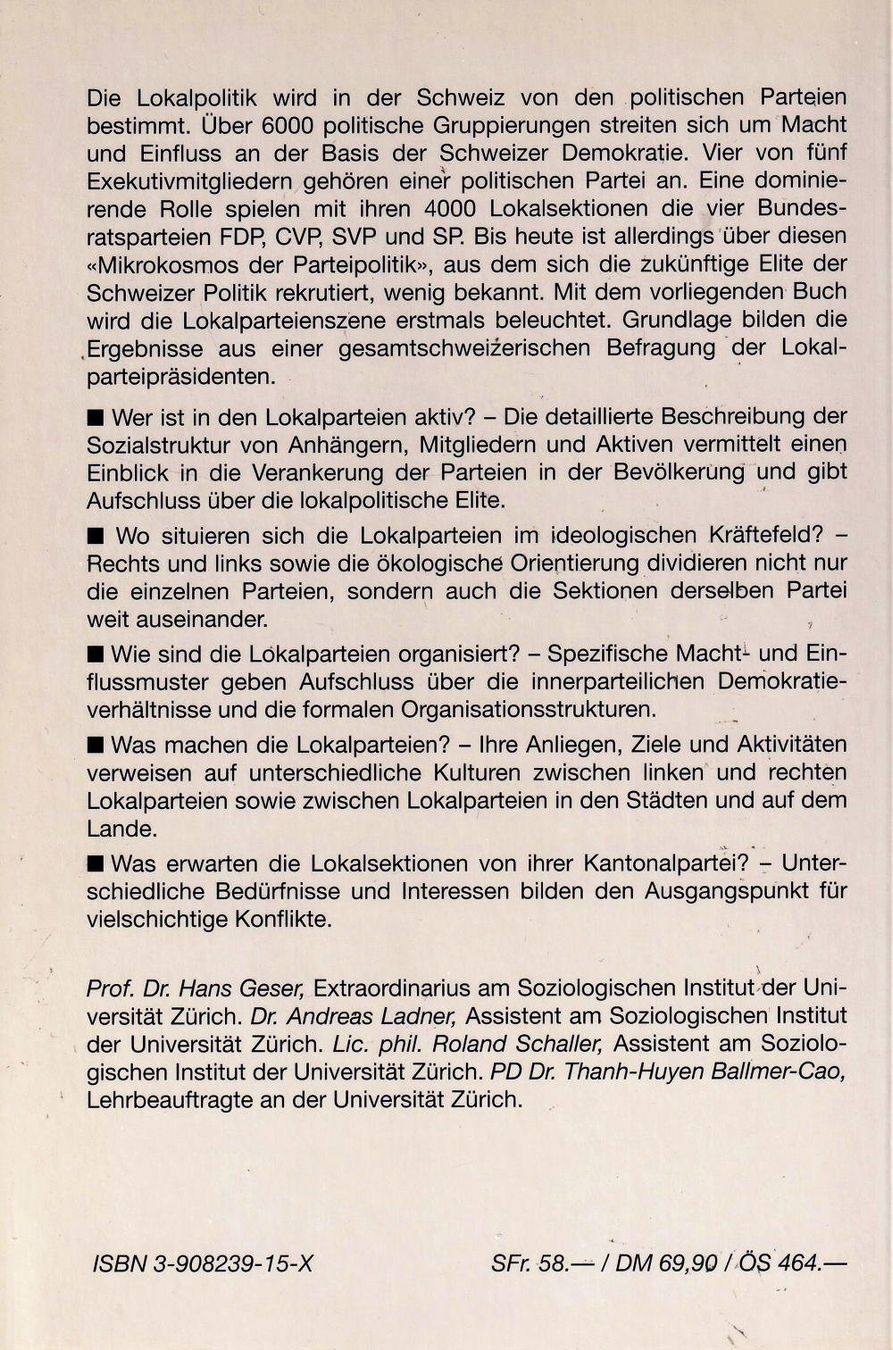 Bücher: Die Schweizer Lokalparteien [Buch] – Gebraucht aus Bitsch von Melando 1