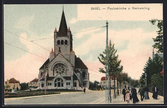 Cartoline postali: AK Basel, Pauluskirche und Steinenring – Usato da Berlin venduto da bartko-reher