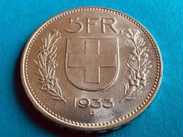 5 Franken 1933 Silber in -unz / Stempelglanz
