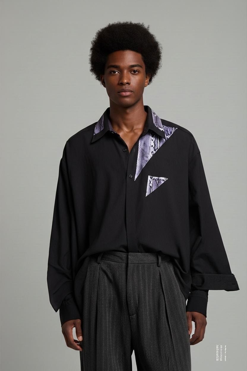 Hemden: Martex schwarzes Button-Down-Hemd mit Schlangenprint-Akzente – Gebraucht aus Zug von vinokilo