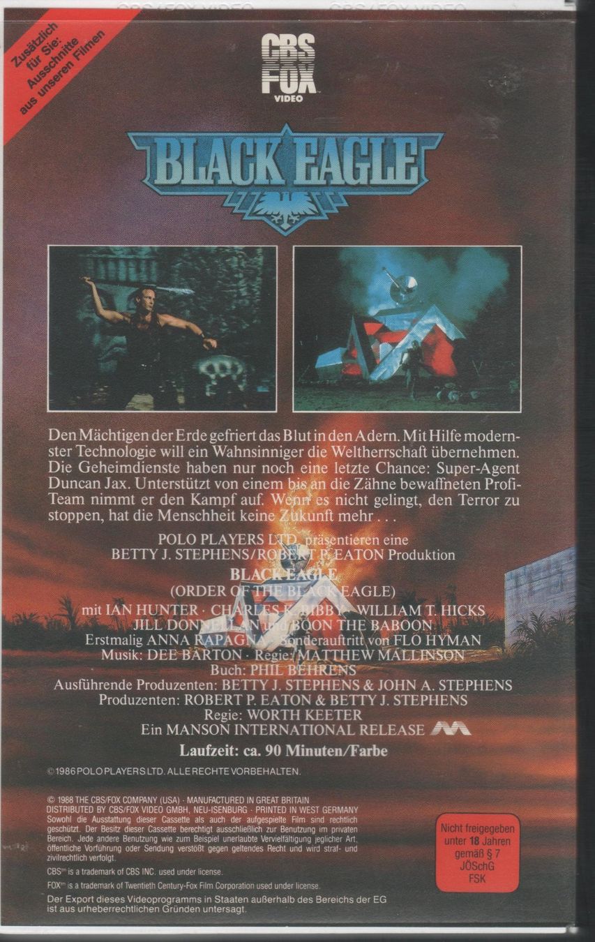 Tutti i VHS: Black Eagle (USA 1987) CBS FOX VHS 5174 – Usato da Remetschwil venduto da Hofiii 1