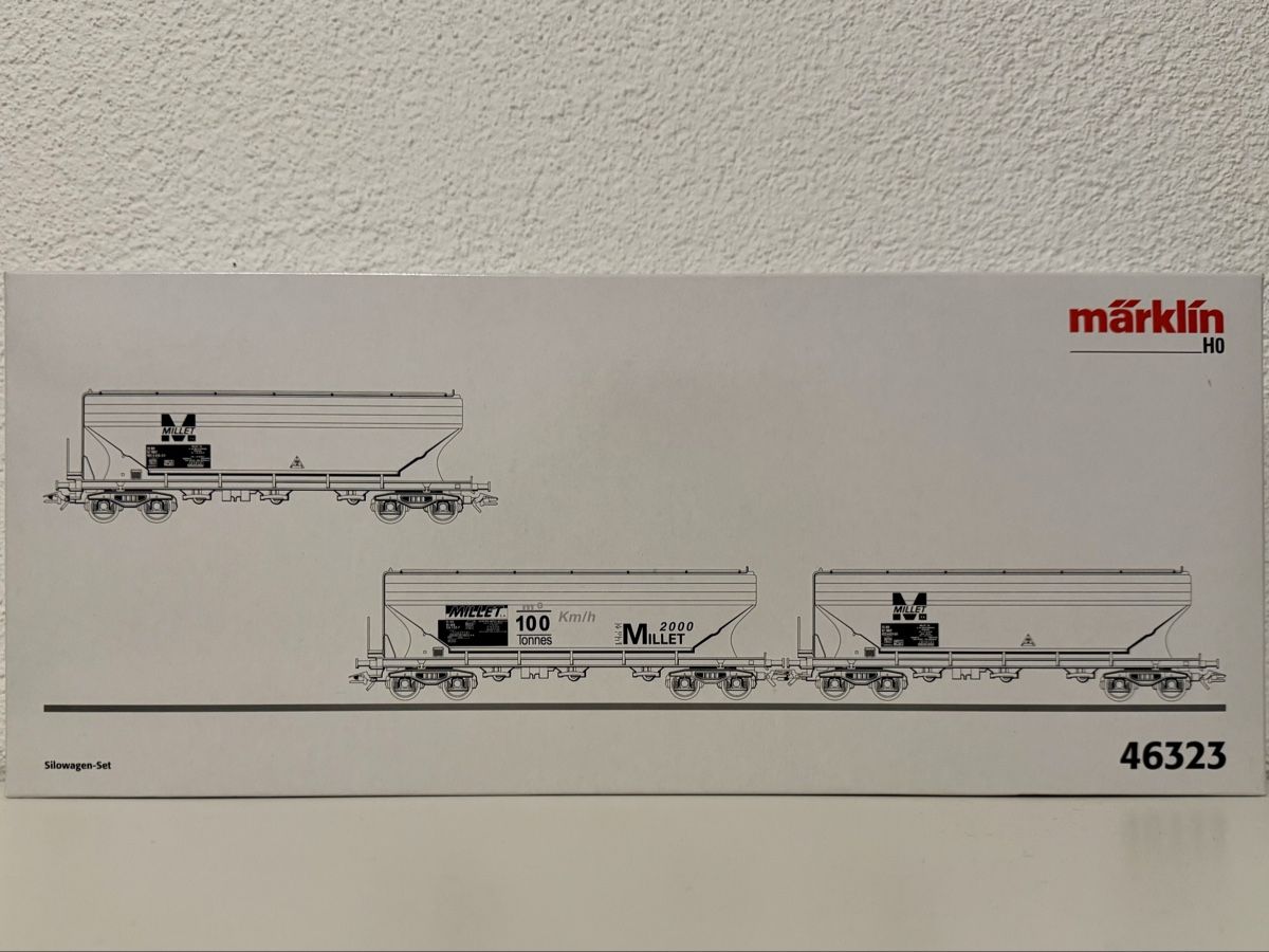 Märklin Modellini di ferrovie: Märklin H0 Silowagen-Set 46323 – Nuovo e nell'imballaggio originale da Wynigen venduto da Waldenburgerbahn