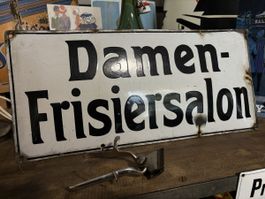 Emailschild, Damen Frisiersalon, Coiffeur, Reklame, schild