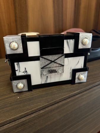 Karl Lagerfeld clutch bag marble look black white box