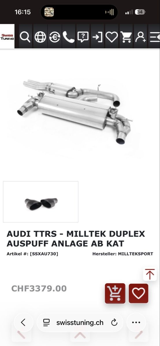 Audi Sistemi di scarico: Audi TTRS 8S Milltek AbKat Auspuff – Usato da Dietikon venduto da rob_v8bc 5
