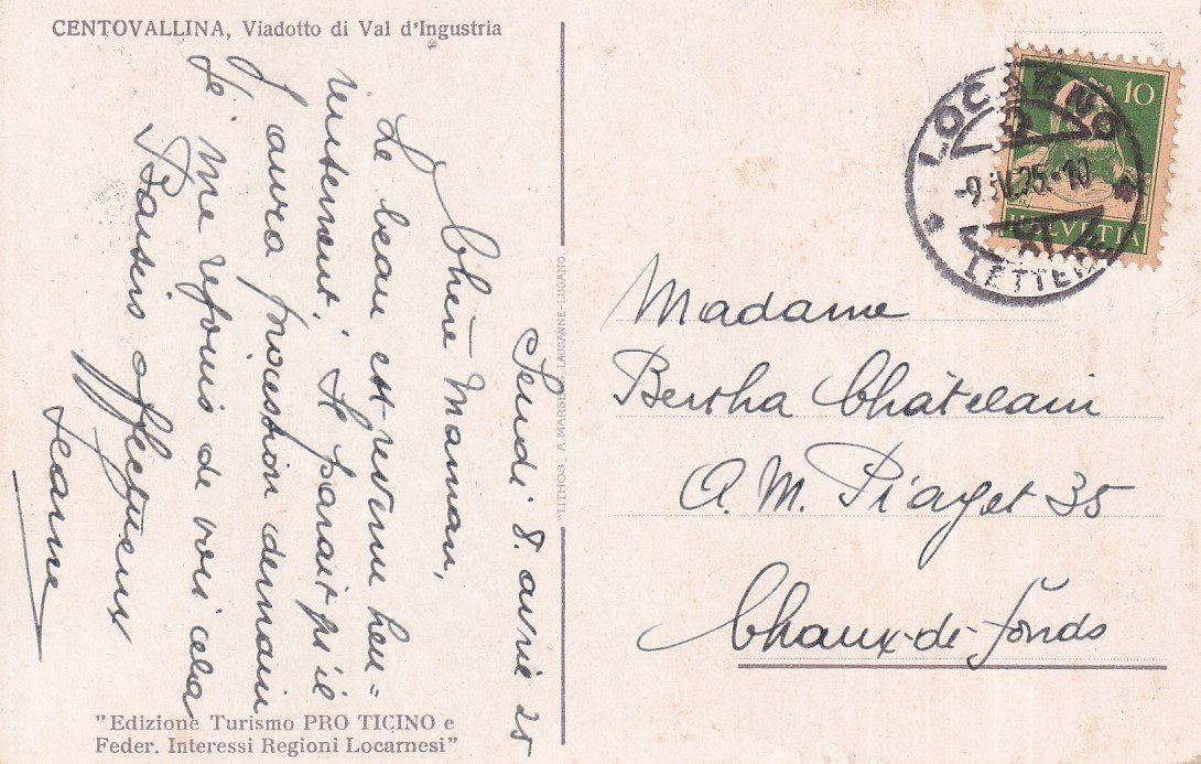 Ansichtskarten: Centovallina   TI   --   Treno / Bahn      um 1925 – Gebraucht aus Brig von Valcards54 1