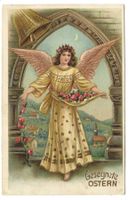 Gesegnete Ostern - Engel streut Rosen - Präge-Litho - 1908