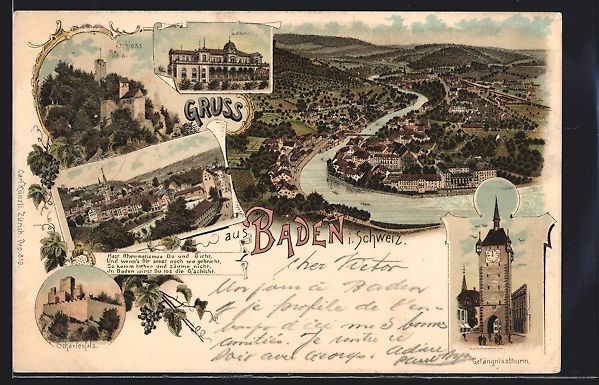 Cartoline postali: Litho Baden, Casino, Schloss Stein, Scha – Usato da Berlin venduto da bartko-reher
