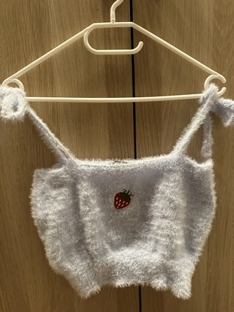 Fluffy Blue Strawberry Crop Top, S