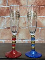 Elegantes Vintage Sekt-/Champagnerglas-Set – Blau & Rot 