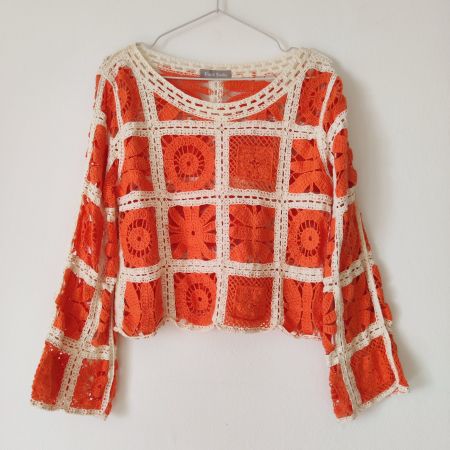 MARCH STUDIO Boho Häckel Top Pulli Shirt Bluse kurz Gr.M NEU