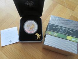 1 OZ Silber Kookaburra 2004  gilded in Kapsel mit Box + CoA