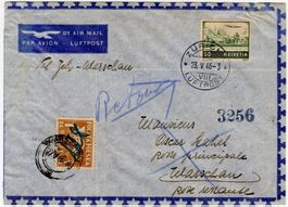 sehr seltener Erstflug von ZÜRICH nach WARSCHAU am 23.5.1946