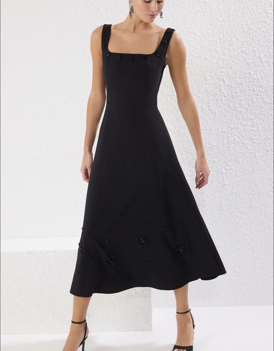 Vestiti: Elegantes, schwarzes Midikleid mit Perlen, Grösse 38 – Nuovo e nell'imballaggio originale da Bassersdorf venduto da leader07