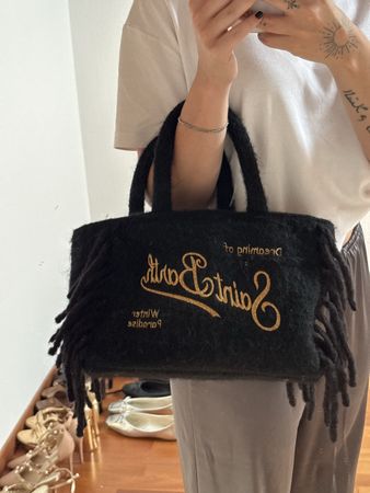 Handtasche MC2 Saint Barth schwarz mit Fransen Stoff neu