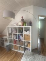 Bogenlampe Metall mit Textilschirm grau guter Zustand