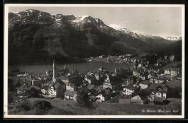 AK St. Moritz, Bad und Dorfansicht, 1934