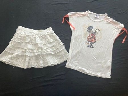 Ensemble été fille - Jupe et T-shirt blanc - T. 116  Primigi
