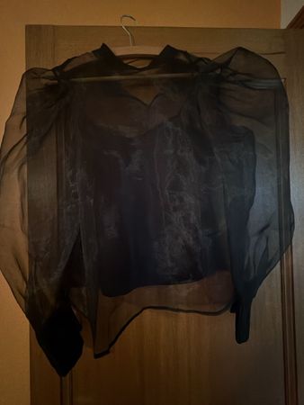 Damen Bluse schwarz transparent mit Puffärmeln Grösse S