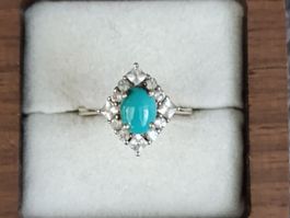 Bague Style Vintage – Turquoise & Argent Plaqué Or
