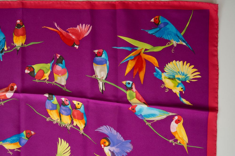 Foulard Vintage PAPILLON 100% Coton - Motif Papillon Rouge - Occasion En Bon état