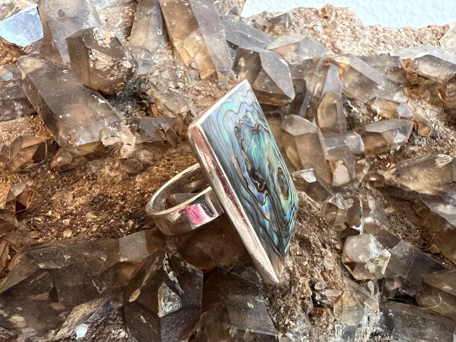 Anelli: Statement Ring quadratisch 925 Silber Abalone Paua Muschel – Nuovo (secondo la descrizione) da Bern venduto da Jiffy 4