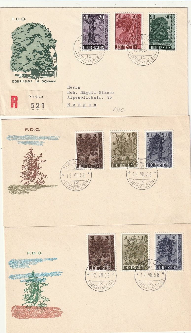 Tutti i francobolli: FL 3 FDC Briefe 1958 und 1959 – Usato da Rorschacherberg venduto da fratovi2