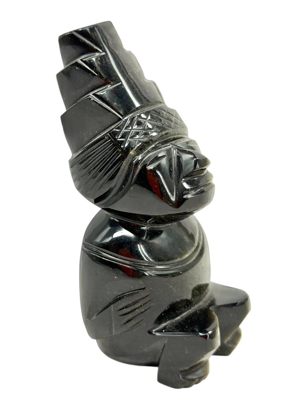 Sculture & Statue: Superbe sculpture style maya en obsidienne noire dorée – Usato da Morges venduto da 1tiquaire 1