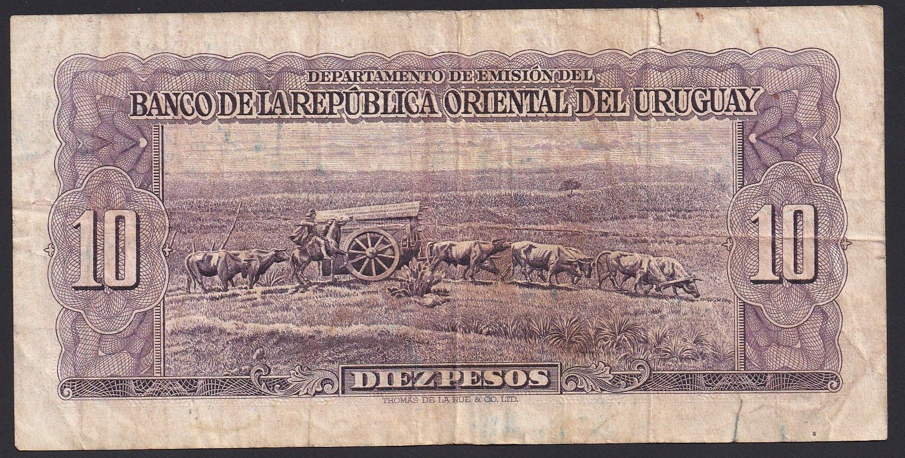 Banknoten: Uruguay 10 Pesos 1948 – Gebraucht aus Brugg AG von banknoten_muesli 1